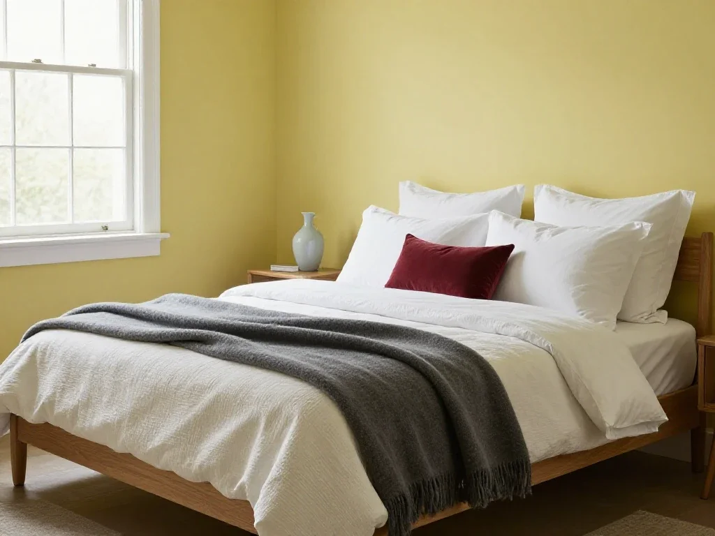Dormitorio minimalista con textiles suaves que transmite la serenidad y calma de un hogar.