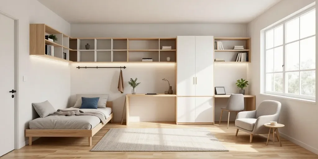 Habitación de 10mla lista de 7 distribuciones funcionales